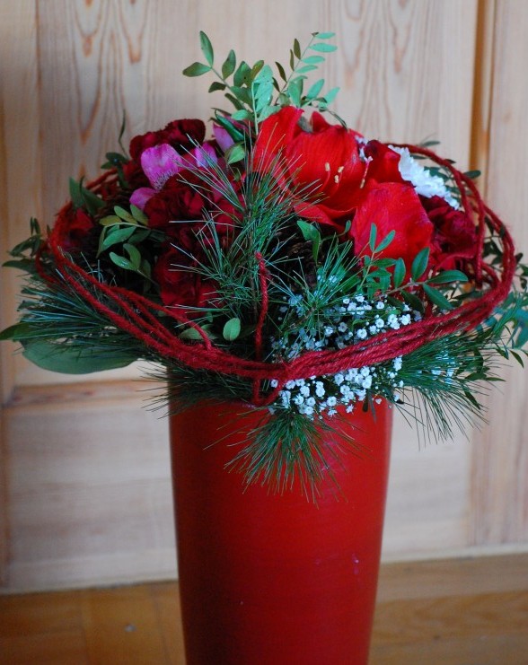 Julbukett i rött