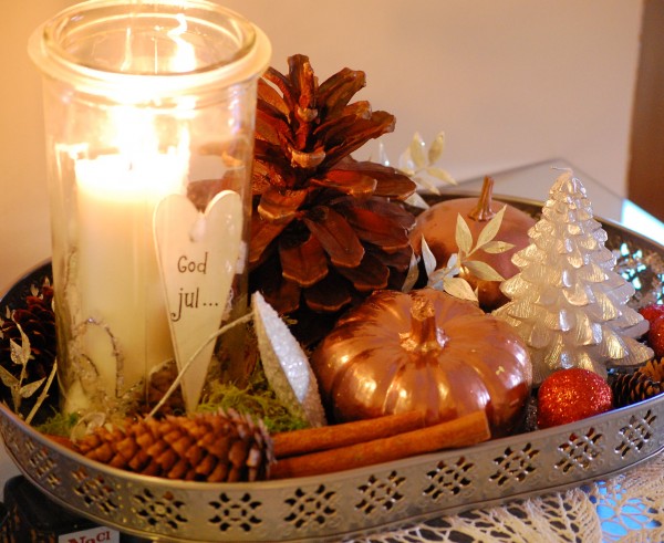 Ljusfat i vitt silver brunt och koppar